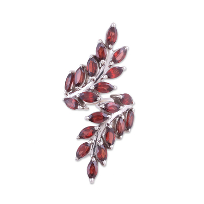 Garnet wrap ring, 'Scarlet Leaves' - Faceted Garnet Scarlet Leaves Sterling Silver Wrap Ring