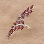 Garnet wrap ring, 'Scarlet Leaves' - Faceted Garnet Scarlet Leaves Sterling Silver Wrap Ring