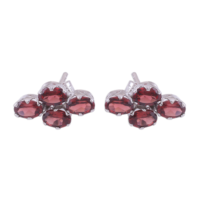 Garnet button earrings, 'Extravagance' - Four Carat Garnet Button Earrings from India