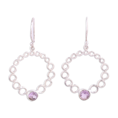 Amethyst dangle earrings, 'Bubble Wreath' - Round Bubble Like Silver Earrings with Amethysts