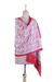 Silk shawl, 'Wild Ivy' - Blue and Red Print Shawl in Pure Bengal Silk