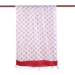 Silk shawl, 'Subtle Rose' - Red and Alabaster Rose Motif Block Printed Silk Shawl