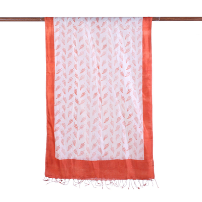 Silk shawl, 'Subtle Leaf' - Leaf Print Shawl from India in Hand Woven Silk