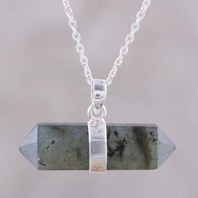 Labradorite pendant necklace, 'Crystal Energy' - Pendant Necklace with Labradorite and Sterling Silver