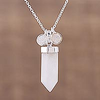 Rainbow moonstone pendant necklace, 'Moonlight Crystal'