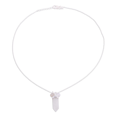 Rainbow moonstone pendant necklace, 'Moonlight Crystal' - Rainbow Moonstone Crystal Pendant Necklace from India
