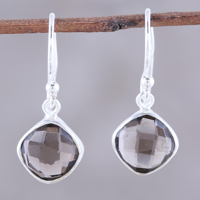 Oval Black Glass Sterling Silver Earrings