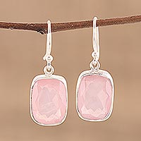 Rose quartz dangle earrings, 'Beloved Blush' - Rose Quartz and Sterling Silver Dangle Earrings from India
