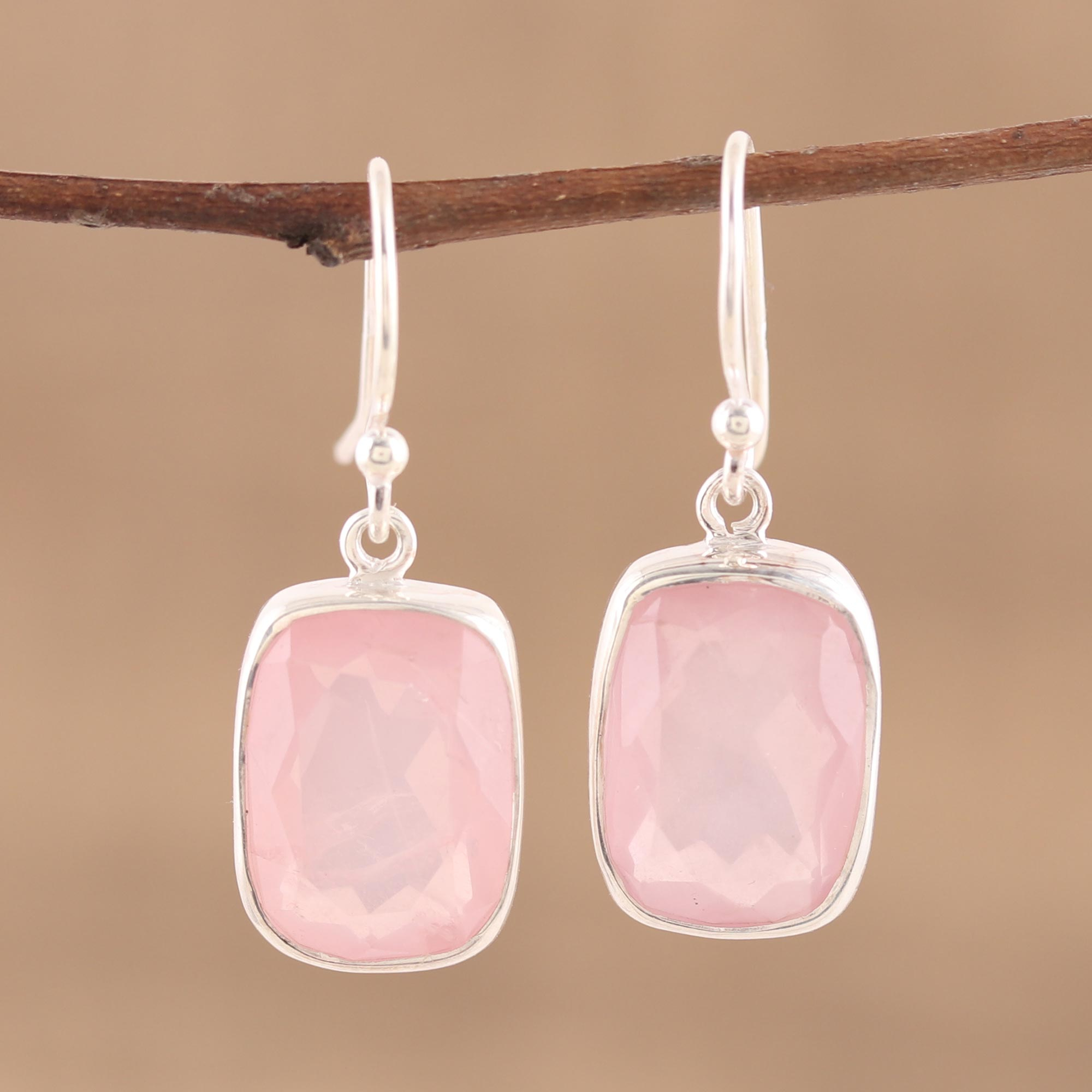 rose quartz earrings sterling silver