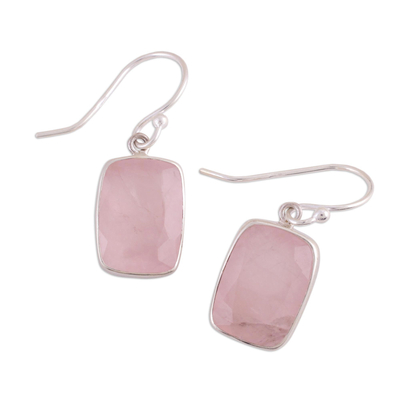 Rose quartz dangle earrings, 'Beloved Blush' - Rose Quartz and Sterling Silver Dangle Earrings from India