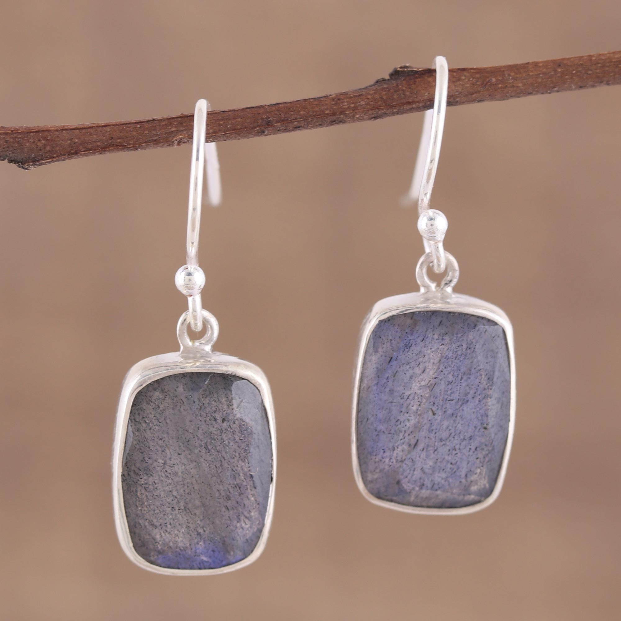 Labradorite stone night silver earrings
