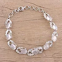 Rhodium plated moonstone link bracelet, 'Mists of Eden' - Rhodium Plated Sterling Silver Link Bracelet with Moonstone