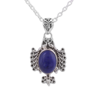 Lapis lazuli pendant necklace, 'Royal Plumage' - Oval Lapis Lazuli Pendant Necklace from India