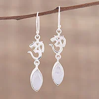 Rainbow moonstone dangle earrings, 'Natural Om'