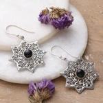 Onyx dangle earrings, 'Mughal Stars' - Star-Shaped Earrings with Onyx and Sterling Silver