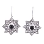 Onyx dangle earrings, 'Mughal Stars' - Star-Shaped Earrings with Onyx and Sterling Silver