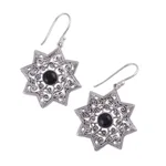 Onyx dangle earrings, 'Mughal Stars' - Star-Shaped Earrings with Onyx and Sterling Silver
