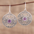 Amethyst dangle earrings, 'Shalimar Gardens' - Amethyst and Sterling Silver Jali Dangle Earrings from India