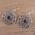 Amethyst dangle earrings, 'Shalimar Gardens' - Amethyst and Sterling Silver Jali Dangle Earrings from India