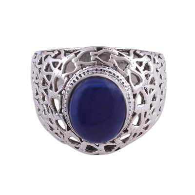 Sterling Silver Jali and Lapis Lazuli Cocktail Ring