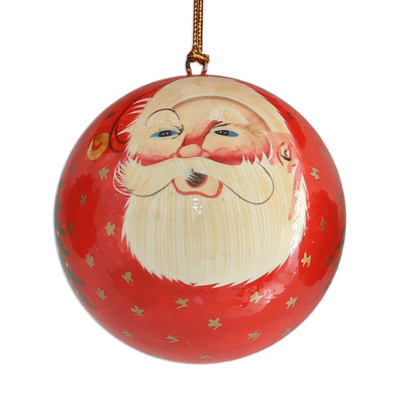 Papier mache ornaments, 'Laughing Santa Claus' (set of 5) - Five Handcrafted Santa Claus Papier Mache Ornaments