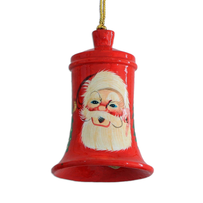Papier mache ornaments, 'Santa Claus Jingle' (set of 5) - Handcrafted Santa Papier Mache Jingle Bell Ornaments