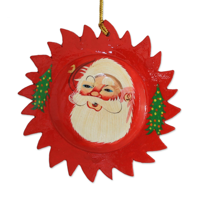 Papier mache ornaments, 'Red Santa Halo' (set of 5) - Handcrafted Claus Papier Mache Ornaments (Set of 5)