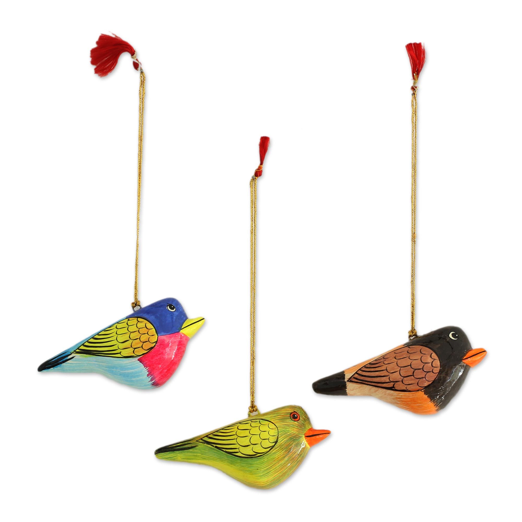 UNICEF Market Three HandPainted Papier Mache Bird Ornaments from