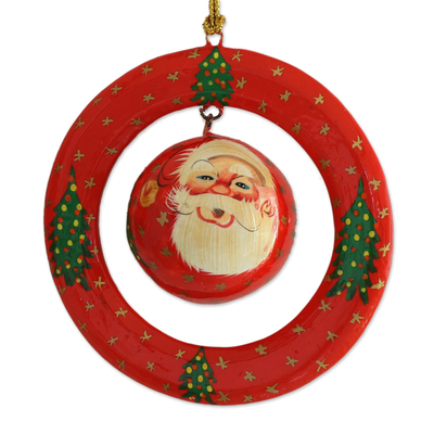 Papier mache ornaments, 'Christmas Rings' (pair) - Papier Mache Christmas Ornaments (Pair) from India