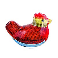 Papier mache decorative box, 'Morning Rooster' - Hand-Painted Papier Mache Rooster Decorative Box from India