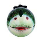 Papier mache decorative box, 'Green Fish' - Hand-Painted Papier Mache Fish Decorative Box from India