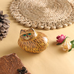 Papier mache decorative box, 'Comfy Cat' - Brown Papier Mache Cat Decorative Box from India