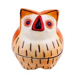Papier mache decorative box, 'Owl Master' - Hand-Painted Papier Mache Owl Decorative Box from India