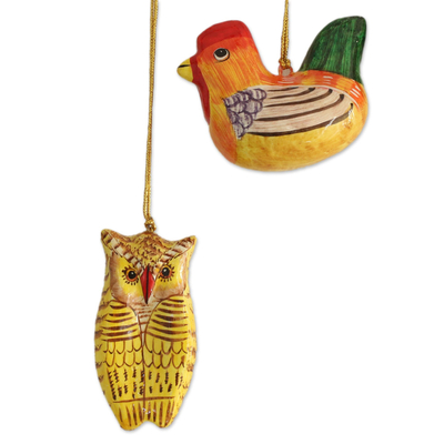 Papier mache ornaments, 'Animal Harmony' (set of 5) - Five Animal-Themed Papier Mache Ornaments from India