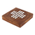 Wood solitaire game, 'Rainy Day Challenge' - Acacia Wood and White Glass Marble Solitaire Board Game