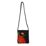 Cotton blend sling, 'Lovely Blossom' - Embroidered Floral Cotton Sling Handbag from India
