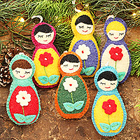 Wool felt ornaments, 'Sleeping Beauties' (set of 6)
