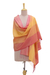 Mantón de seda - Mantón de seda amarillo y naranja tejido a mano de la India