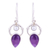Rhodium plated amethyst and cultured pearl dangle earrings, 'Amazing Loops' - Rhodium Plated Amethyst and Pearl Earrings from India