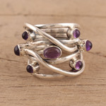 Amethyst cocktail ring, 'Intertwined Delight' - Multi-Stone Amethyst Cocktail Ring from India