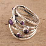 Amethyst cocktail ring, 'Intertwined Delight' - Multi-Stone Amethyst Cocktail Ring from India