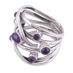 Amethyst cocktail ring, 'Intertwined Delight' - Multi-Stone Amethyst Cocktail Ring from India