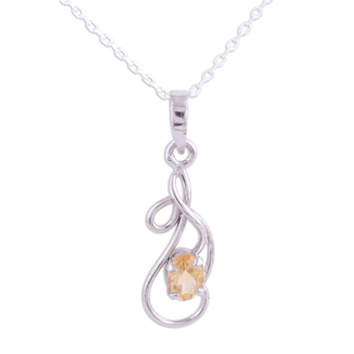 Rhodium Plated Citrine Pendant Necklace from India