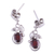Rhodium plated garnet dangle earrings, 'Radiant Vines' - Rhodium Plated Leaf Motif Garnet Dangle Earrings thumbail