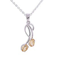 Citrine pendant necklace, 'Curve' - Citrine and Rhodium Plated Sterling Silver Pendant Necklace