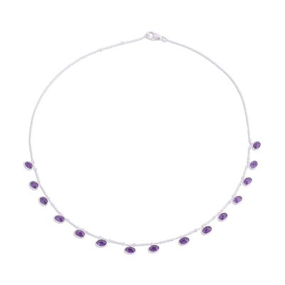 Amethyst pendant necklace, 'Twinkling Purple' - Faceted Amethyst and Silver Pendant Necklace from India