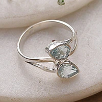 Blue topaz wrap ring, 'Blue Teardrops' - Blue Topaz Wrap Ring from India