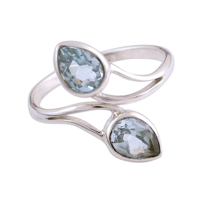 Blue topaz wrap ring, 'Blue Teardrops' - Blue Topaz Wrap Ring from India