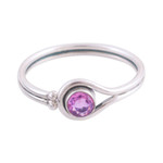 Rhodium plated amethyst cocktail ring, 'Lassoed Lilac' - Rhodium Plated Amethyst Cocktail Ring from India