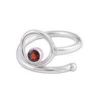 Garnet single stone ring, 'Solidarity' - Single Stone Sterling Silver Ring with Garnet from India
